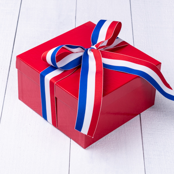 Red Cookie Gift Boxes with Red White Blue Ribbon