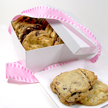 White box filled with delicious cookies by Carolina cookie. You order, we deliver. Make a special gift to someone you love: mother, friend or teacher