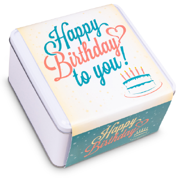 Happy Birthday Message cookie tin gift with freshly baked cookies assortment by Carolina Cookie. Same day shipment