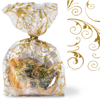 Gold Cookie Bag gift with flavors you can choose from: Chunky Chocolate, Peanut Butter, Oatmeal and more. Baked by Carolina Cookie