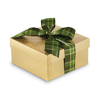Gold Cookie Box with Green Ribbon - from Carolina Cookie Company. Order now and make your gift extra special!