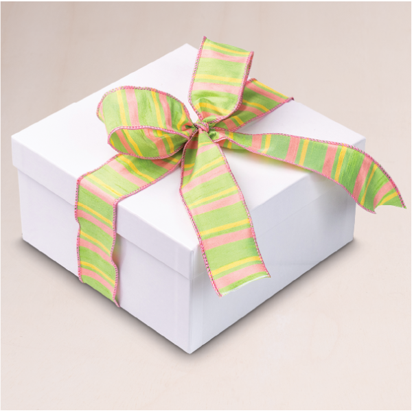 White cookie box with ribbon with cookie assortments that you can choose from by Carolina Cookie. Order online as a special gift idea and make someone you love happy