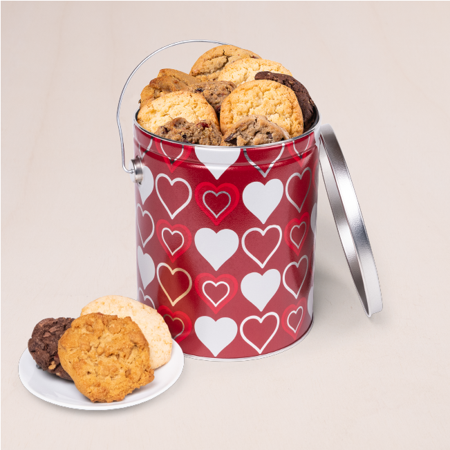 Featuring 2-dozen individually-wrapped gourmet cookies, this Valentine's cookie pail is the perfect gift to share with that special loved one this year!