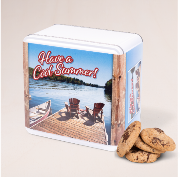 Carolina Cookie Delicious Summertime Cookies - a delectable collection of freshly baked, cool summertime cookies. Same-day delivery cookie tin with a chill & relaxing lake view on top.