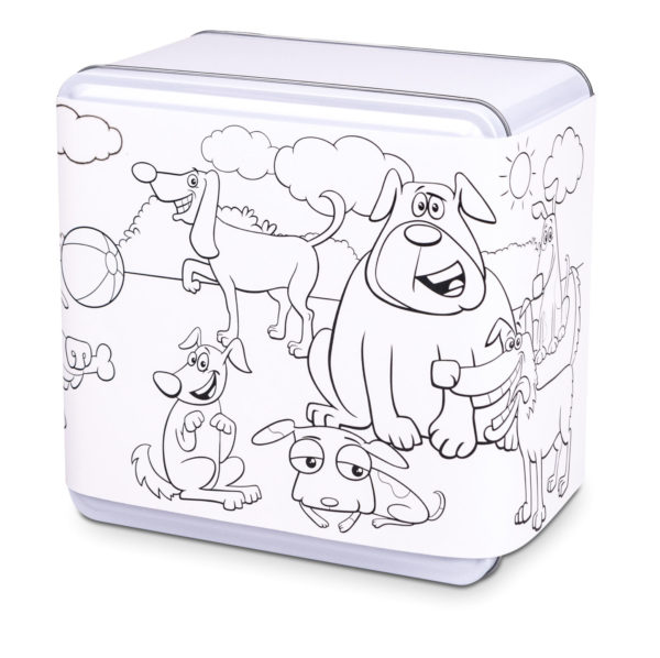 Dogs drawing cookie tin box by Carolina cookie. Perfect gift for kids or your inner child. A delightful treat for animal lovers and cookie enthusiasts. Delivered home