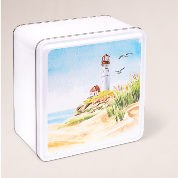 Watercolor Lighthouse Cookie Tin by Carolina Cookie Company. Baked with care, this delightful treat can be a perfect delivery perfect for any occasion: Father's Day, thank you gifts, sympathy gifts