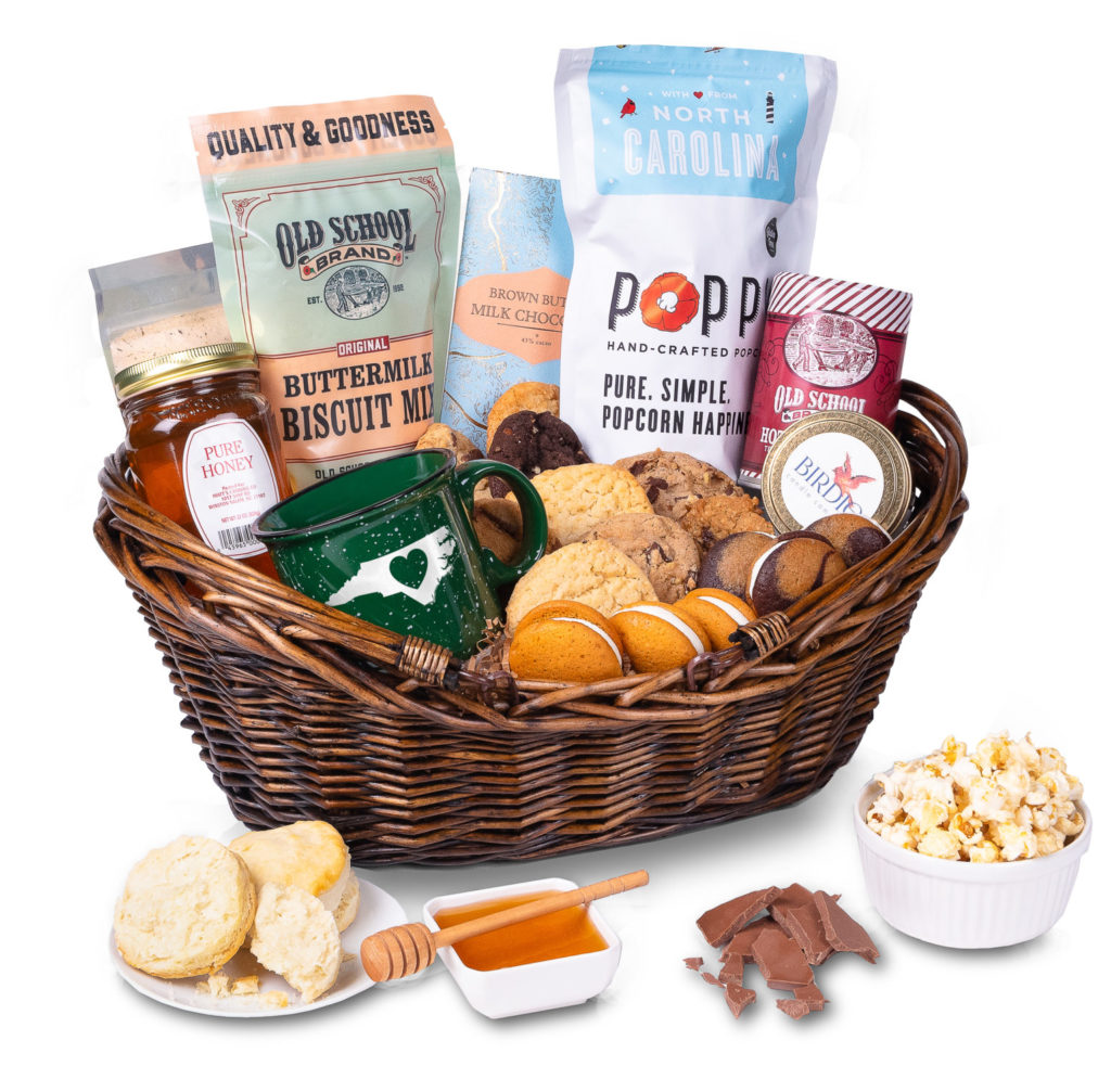 North Carolina Bountiful Basket - large basket filled with local favorites from Carolina Cookie Company. Delight in the unique flavors of our gourmet treats. Order now and savor the taste of North Carolina!