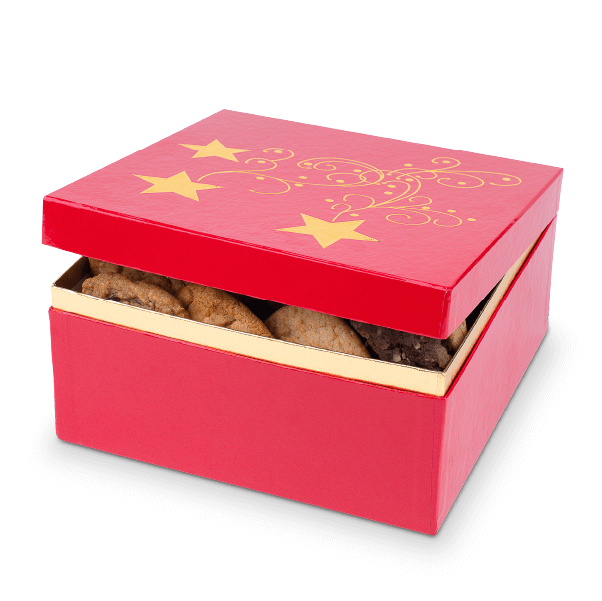 Red Box with golden Star Hinged Cookie Box - from Carolina Cookie Company. A delightful way to share love and happiness with family and friends. Order now and make every moment special